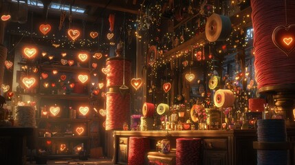 Enchanted Whimsical Ribbon Shop Filled With Colorful Spools