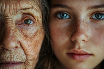 Closeup Portrait of a Grandmother and Granddaughter