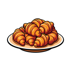 A vector illustration of a freshly baked pile of croissants, golden brown and flaky, with steam rising from the top.