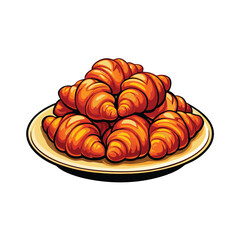 A vector illustration of a warm, golden pile of freshly baked croissants, with flaky layers and a buttery sheen, ready to be devoured.