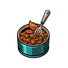 A vector illustration of an opened can of tuna with a realistic depiction of the tuna inside. The can should be stylized and visually appealing.