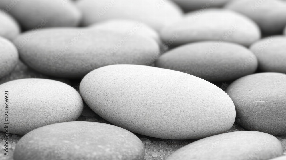 Aufkleber close up of smooth beach pebbles with gentle waves washing over them at sunset along a tranquil shor