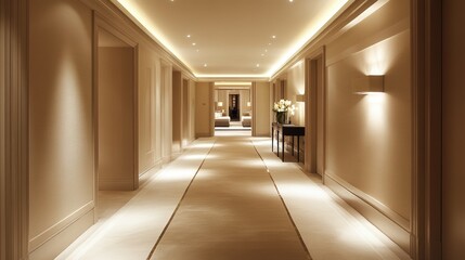 Elegant Hotel Corridor Interior Design: Warm Lighting and Luxurious Ambiance