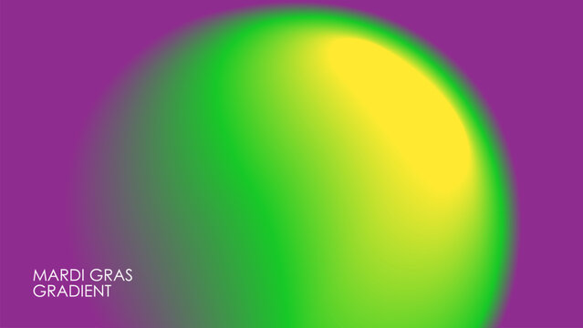 Mardi Gras theme gradient. Blurred vibrant round stain. Abstract background with color gradient shape for Fat Tuesday creative graphic design. Vector illustration.