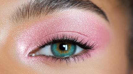 Obraz premium Close-up of a woman's eye with pink eyeshadow, beauty, makeup, cosmetic, advertising