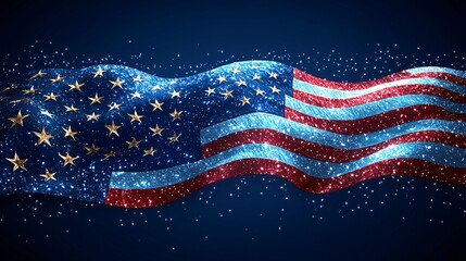 Obraz premium Sparkling Glittery American Flag Patriotism 4th of July USA Banner