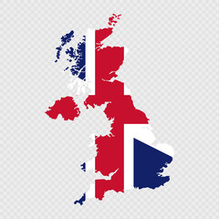 United Kingdom map silhouette with flag.