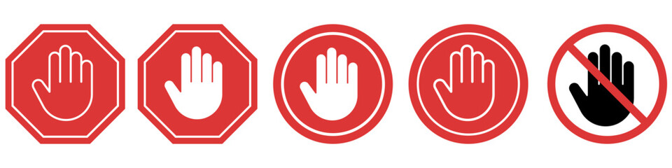 Stop hand icon vector set. Do not touch illustration sign collection. Hand forbidden symbol.