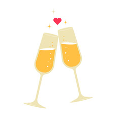 Champagne Glasses Toasting In Flat Vector Illustration Symbolizing Celebration, Love, And Festive Cheer, Isolated On White Background.