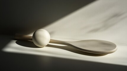 Sunlit Still Life Egg and Wooden Spoon Resting