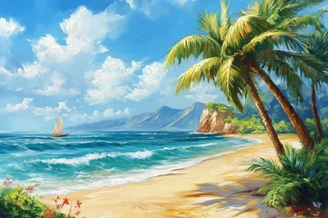 Papier peint photo  striking tropical seascape painting with palm trees  © Asim-Backgrounds