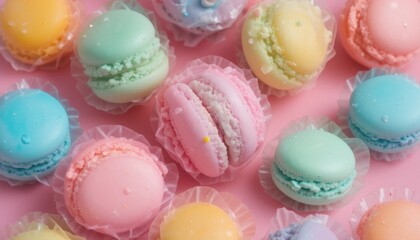 Obraz premium Minimalist shots of colorful macarons in pastel tones