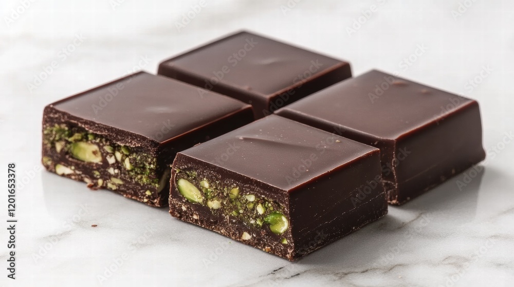 Poster chocolate bar filled with rich pistachio paste, perfect for indulgent snacking. generative ai