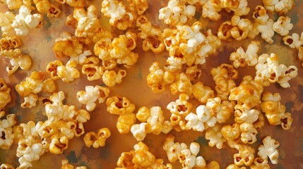 Close-up of caramel popcorn beautifully arranged on a paper background