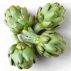 Obraz premium A Bunch of Fresh Artichokes Displayed as at a Market Stall with Natural Texture and Leaf Detail Isolated on Transparent Background PNG for Food and Vegetable Design Use