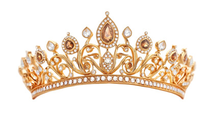 Elegant Gold Tiara with Sparkling Diamonds and Brown Topaz Gems Royal Luxury Jewelry rich crown     