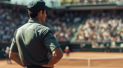 Fototapeta premium Tennis Coach Observing Match Spectators Stadium