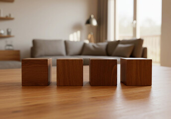 並べて置かれたオーク材でできたキューブ