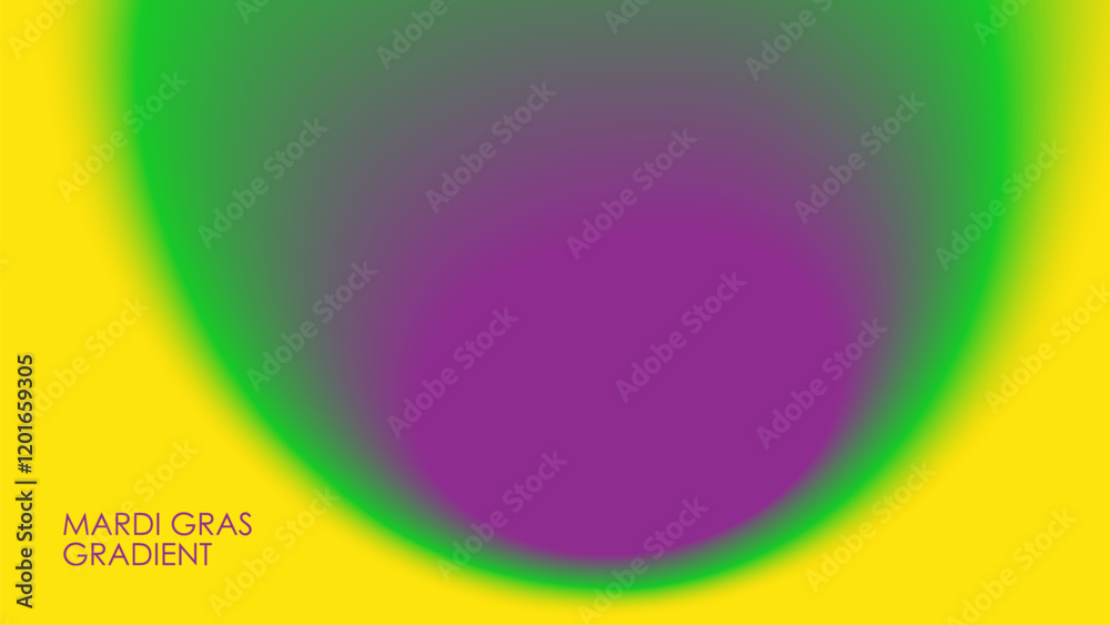 Wall mural Mardi Gras theme gradient. Blurred vibrant fluid stain. Abstract background with bright color gradient shape for Fat Tuesday creative graphic design. Vector illustration.