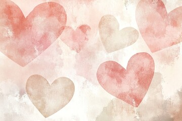 Fototapeta premium Softly blended heart shapes in blush, taupe, and cream create a calming watercolor backdrop. Large blank space is perfect for text overlays, ideal for various designs and themes