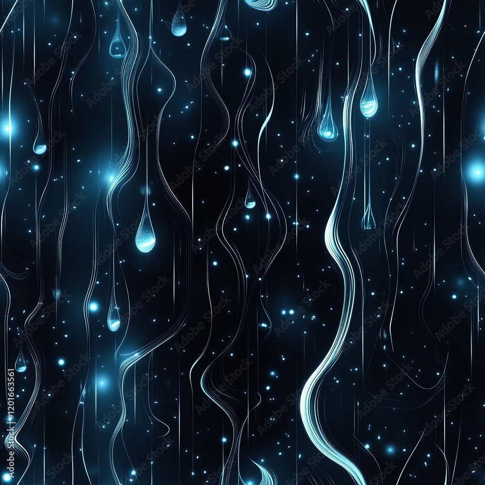 Poster Abstract Neon Light Texture with Flowing Lines and Glowing Drops