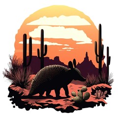 Desert scene with a large cactus and a small cactus