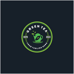 Tea cup logo vector design.Green tea vector logo template.