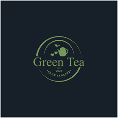 Tea cup logo vector design.Green tea vector logo template.