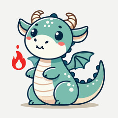 Adorable Teal Baby Dragon Breathes Tiny Flame Cute Cartoon Fantasy Creature Illustration