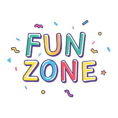 fun zone text with confetti icon, fun zone text with confetti vector illustration-simple illustration of fun zone text with confetti, perfect for fun zone text with confetti logos and themed design 