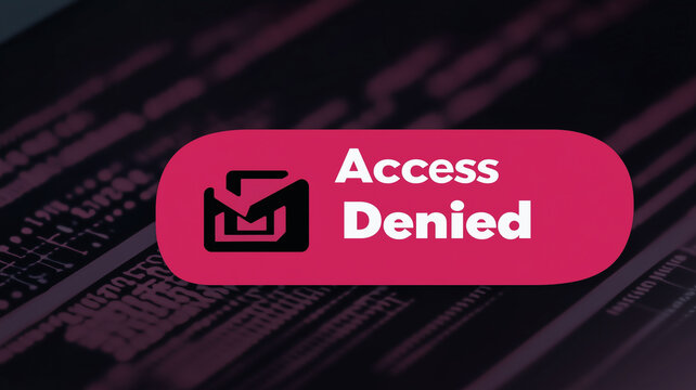Access Denied Error: A close-up shot of a computer screen displays an "Access Denied" error message in a red and white button against a backdrop of blurred digital data.