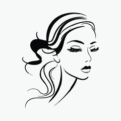 Beautiful girl line art vector silhouette illustration with a white background