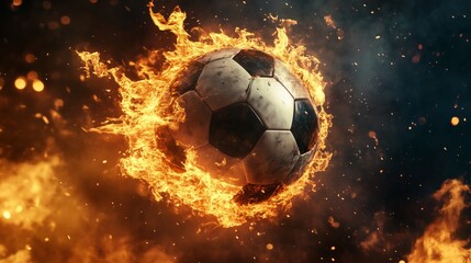 Naklejka premium a soccer ball breaking apart, revealing a fire demon trapped inside