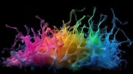 Obraz premium Vibrant rainbow ink splash on black background.