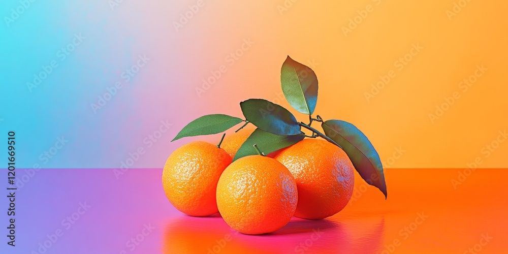 Poster mandarin fruit displayed against a vibrant colored background, showcasing the rich hues and textures