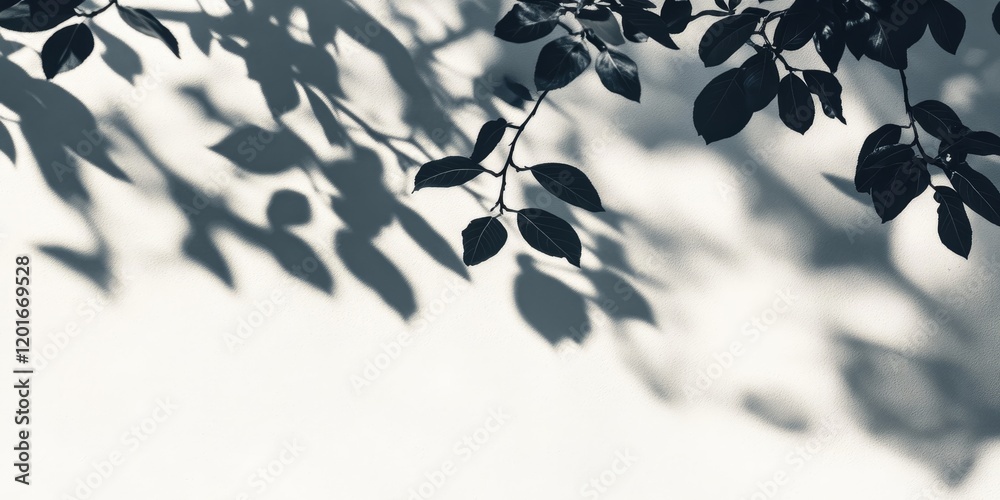 Poster Aesthetic light background featuring sharp shadows of a tree branch. This nature inspired summer backdrop creates a simple mockup for poster presentations, highlighting the interplay of shadows and
