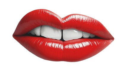 Obraz premium Red, bright female lips, hand drawn illustration on white paper, isolated on transparent or white background. PNG. 3D.
