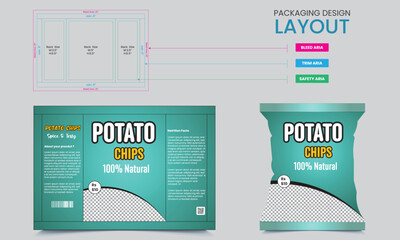 Potato chips package design, realistic vector design, potato chips packaging, chips, packaging, vector illustration with mockup and layout.