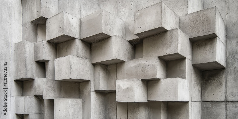 Poster a wall made of concrete features a traditional 3d cube design that creates a unique relief effect, s