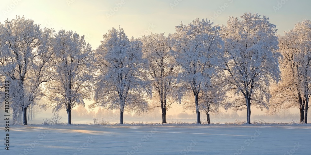 Poster snow covered trees in a winter landscape showcase the beauty of nature in the winter season. the tre