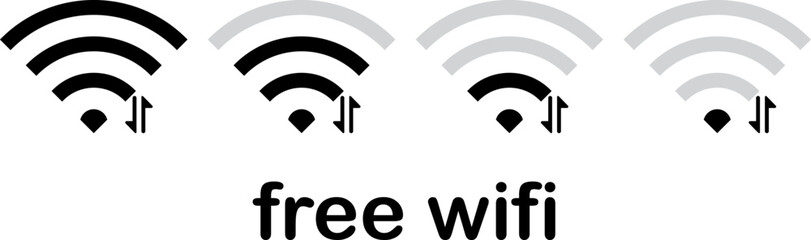 Free wifi icon set. Internet connection symbol.
Wireless and wifi icon or wi-fi icon sign for remote internet access, Podcast vector symbol. vector illustration
