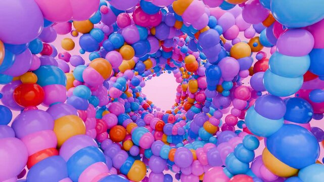 Satisfying smooth abstract background animation, 4k seamless loop, happy fun colorful animated balls