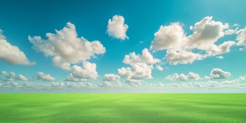 Fototapeta premium Vibrant green flooring contrasts beautifully with the sky filled with clouds, creating a stunning scene where the green flooring enhances the overall aesthetic of the natural backdrop.