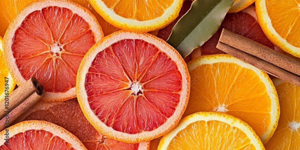 Aufkleber vibrant orange and red citrus circle slices garnished with cinnamon create a stunning visual. these 