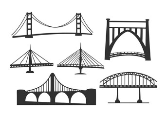 Minimalist Bridge Icons Set | Hand-Drawn Line Art Vector Illustrations