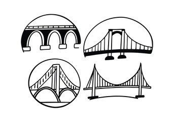 Minimalist Bridge Icons Set | Hand-Drawn Line Art Vector Illustrations