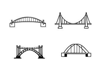 Minimalist Bridge Icons Set | Hand-Drawn Line Art Vector Illustrations