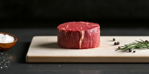 Ready to cook, this raw beef fillet mignon is perfectly placed on a cutting board, showcasing its preparation for roasting, emphasizing the quality of beef fillet mignon for culinary enthusiasts.