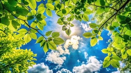 Obraz premium Peaceful food photography showcasing nature's bounty; vibrant greens, azure sky, soft clouds.