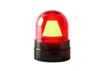 Red siren emergency warning light with black base that are currently on with white background PNG